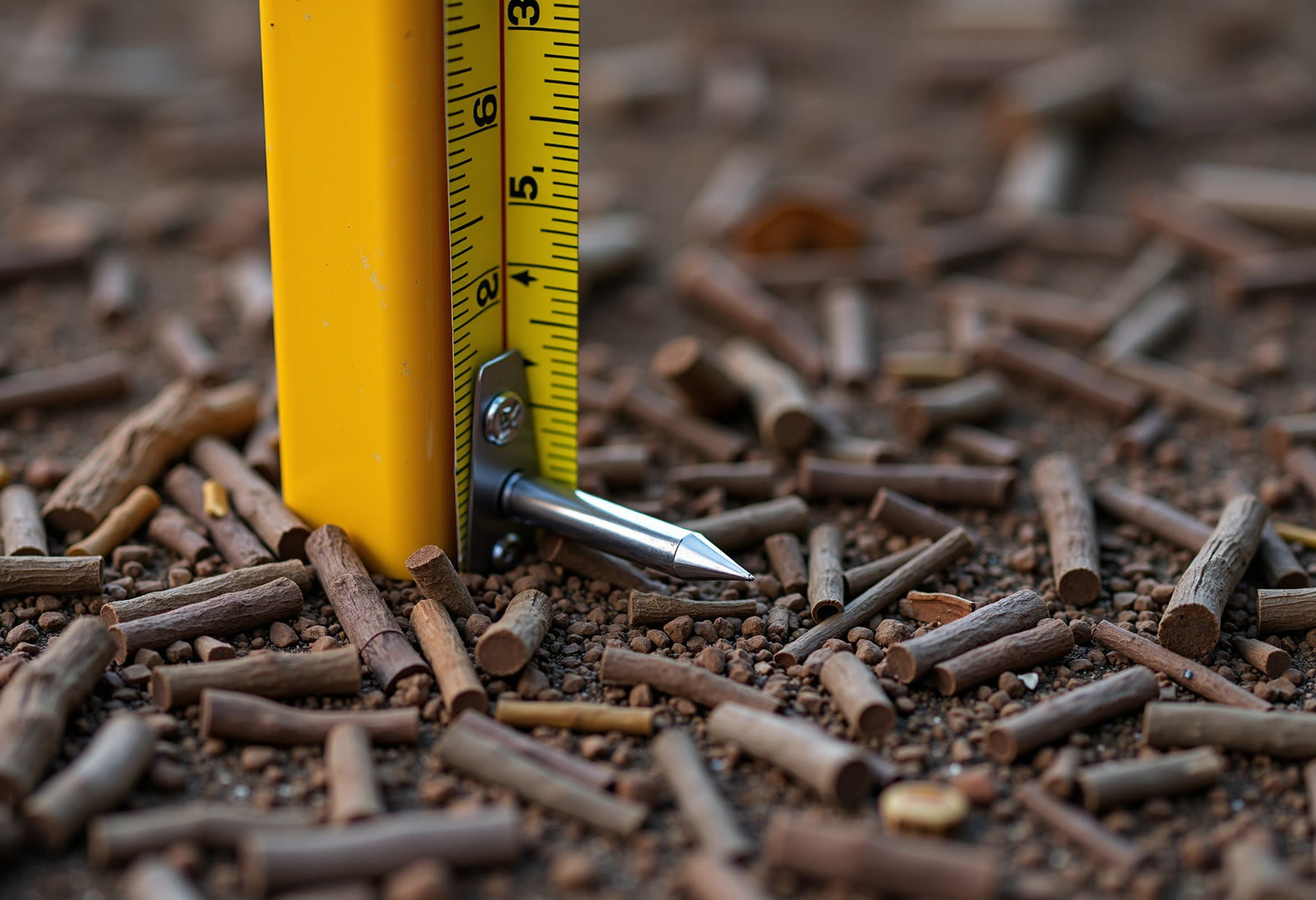 Mulch depth probe at six inches